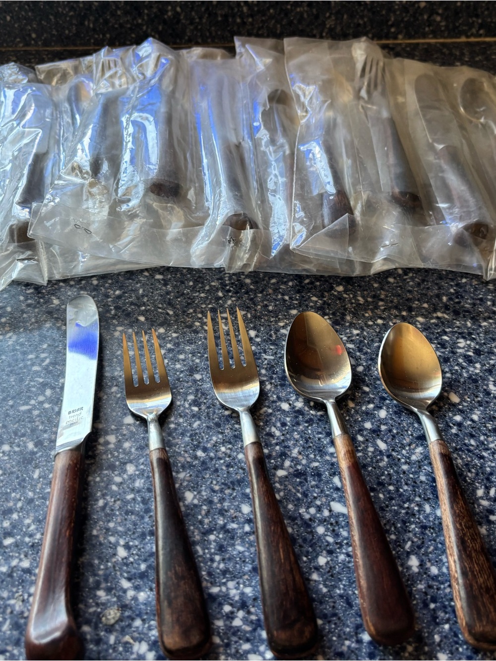 Wood-Handled Stainless Steel Flatware Set in Brown - 5-Piece Place Setting